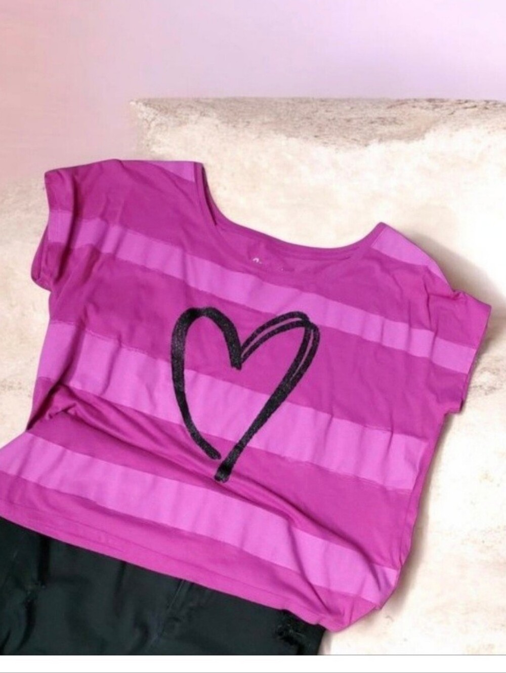 Aeropostale Pink Striped Sparkle Heart T-Shirt XXL